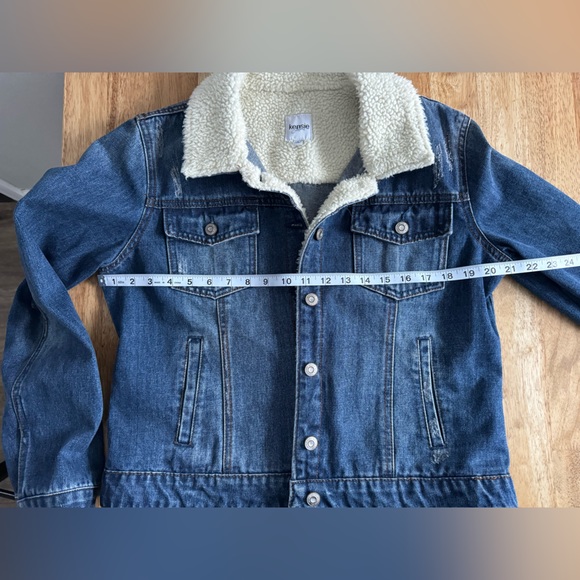 Kensie Jean Sherpa Jacket Distressed Medium Blue Wash Stretch Denim Size Large - Picture 8 of 10